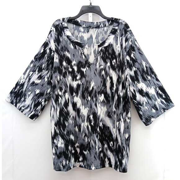 Portocruz Shirt Womens 2X Black Gray Abstract Print Stretch Pockets Tunic Top - Picture 1 of 9